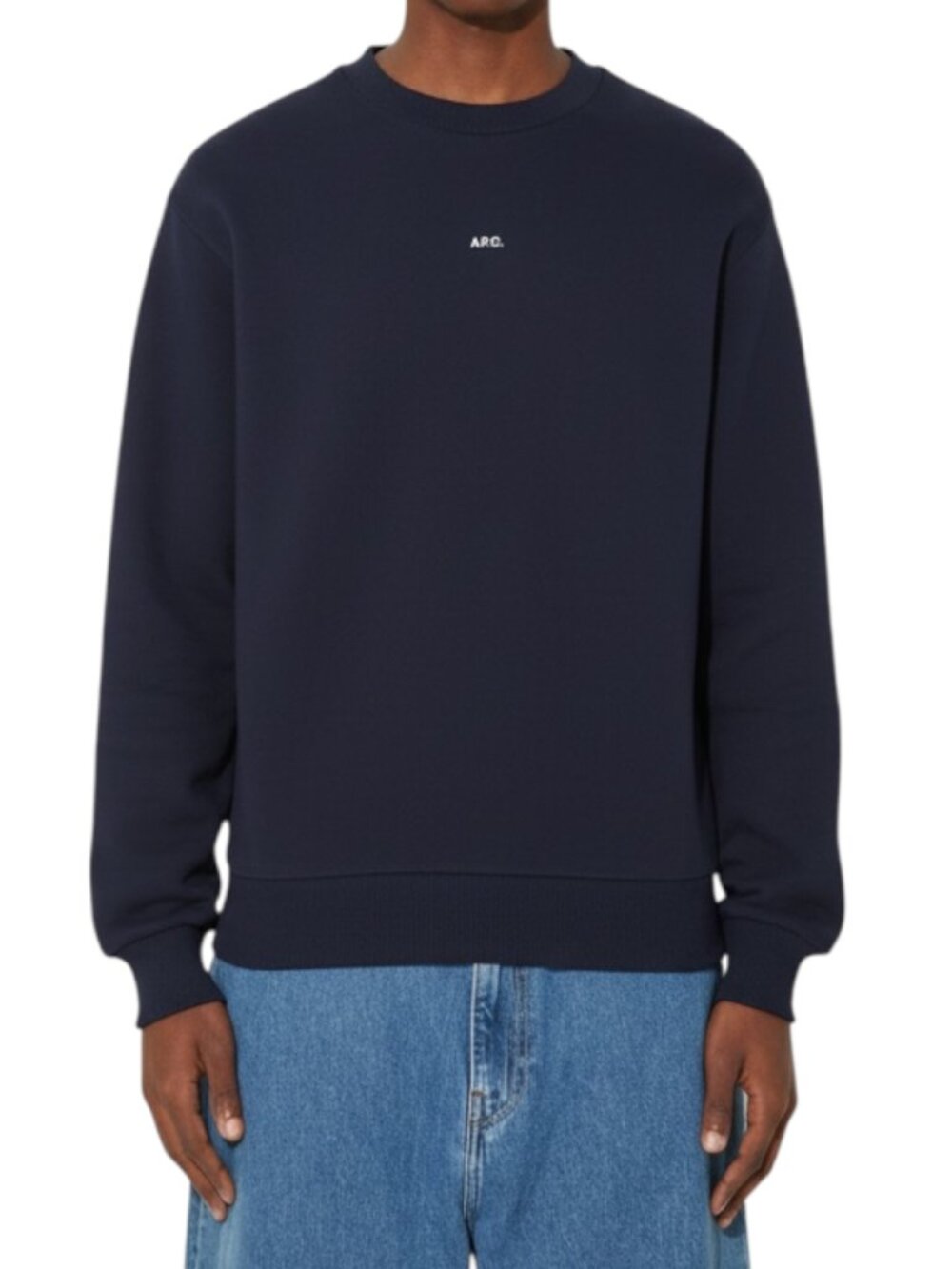 A.P.C. Navy Crewneck Sweatshirt with Small White Logo